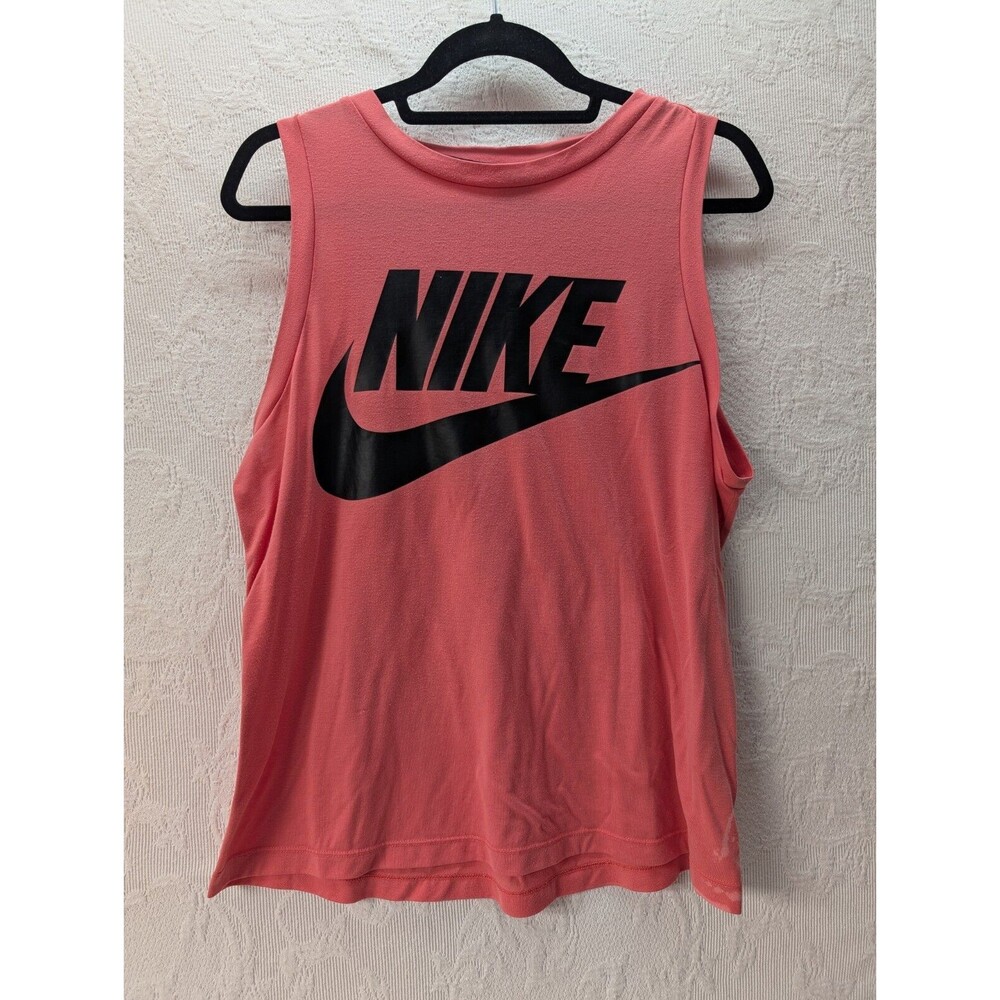 Vintage Red Tag NIKE Pink Coral Tank Top Large Black Nike Screen Print Y2K